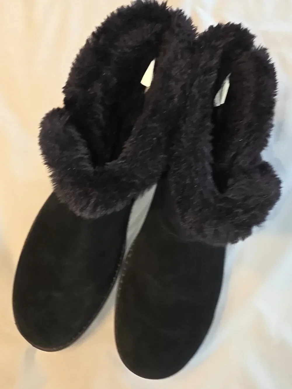 Black Suede Boots Faux Fur Lining Warm Cozy Winter Womens Sz 7 Shoes